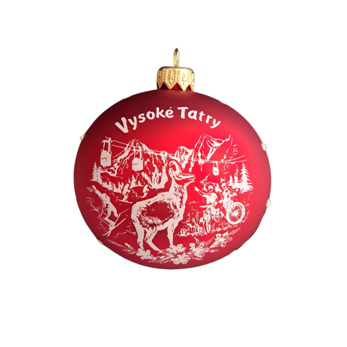 Vianočná gula sklo 8cm červená - Vysoké Tatry