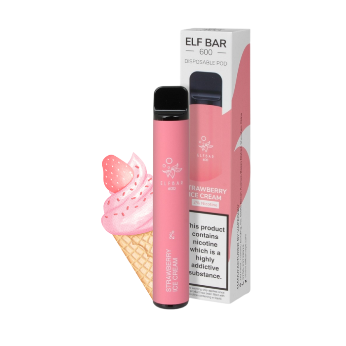 Elektronická cigareta ELF BAR 600 Strawberry Ice Cream, 20mg (jahodová zmrlina)